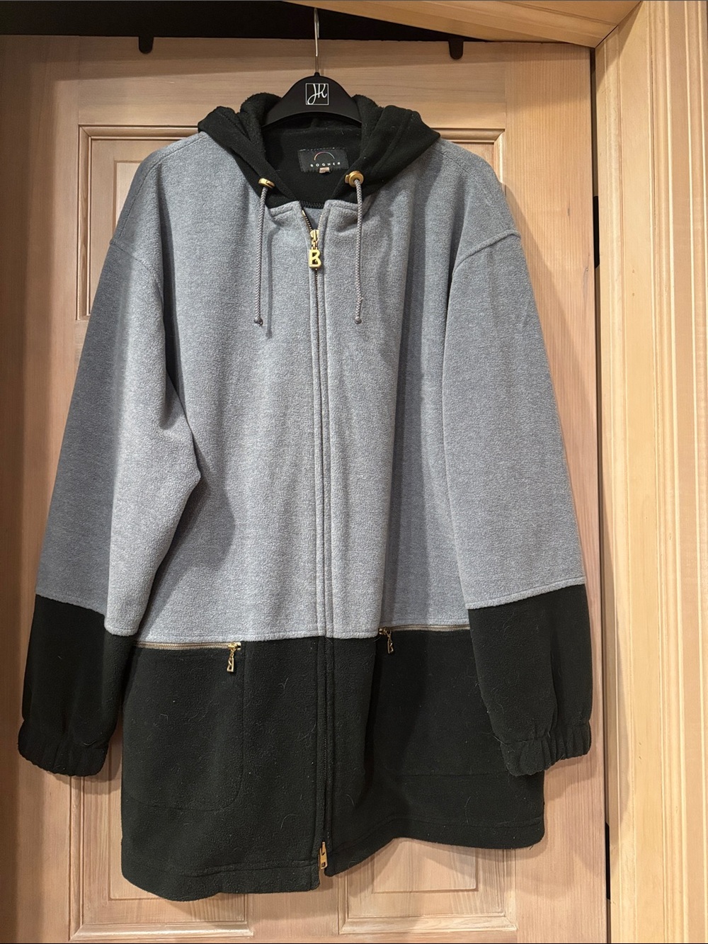 Bogner Two-Tone Gray and Black Hooded Zip Jacket with Gold Hardware